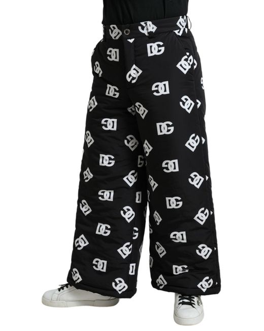 Dolce & Gabbana Black Logo Dg Print Wide Leg Pants for men