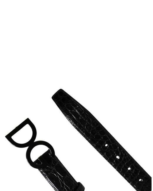 Dolce & Gabbana Black Exotic Leather Logo Buckle Belt Caiman for men