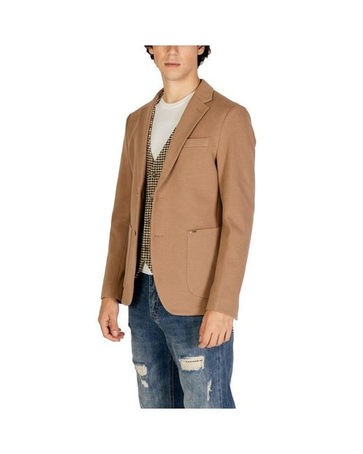 Gianni Lupo Blue Beige Cotton Blazer for men