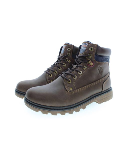 U.S. POLO ASSN. Brown Elegant High Lace-Up Boots With Logo Accents for men