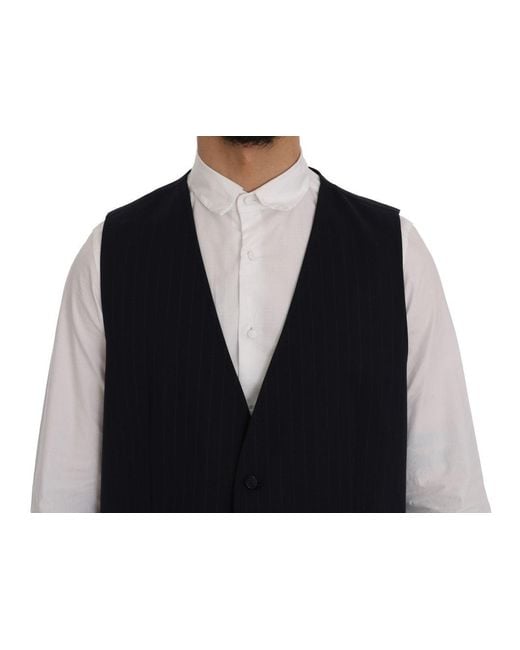 Dolce & Gabbana Black Elegant Striped Wool Blend Waistcoat Vest for men