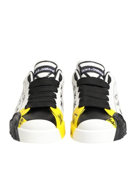 Dolce & Gabbana Yellow Multicolor Leather Graffiti Low Top Sneakers Shoes for men