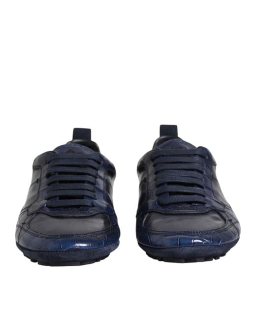 Dolce & Gabbana Blue Dark Leather Low Top Sneakers Shoes for men