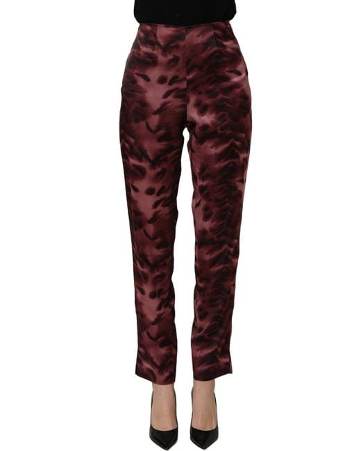 Bencivenga Purple Burgundy High Waist Patterned Straight Trouser Pants