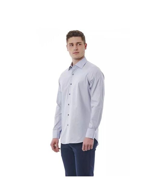 Bagutta Blue Gray Cotton Dress Shirt for men