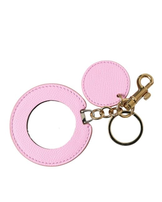 Dolce & Gabbana Pink Calf Leather Metal Logo Print Keyring Keychain