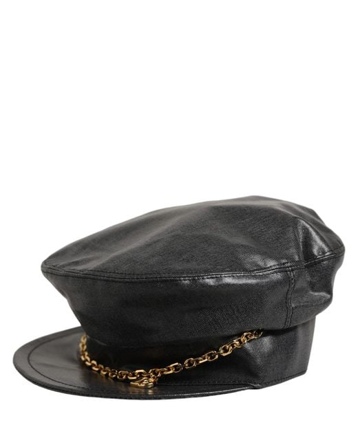 Dolce & Gabbana Black Cotton Gold Dg Chain Baker Boy Capello Hat