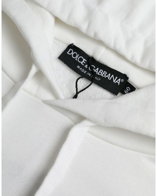 Dolce & Gabbana White Cotton Hooded Sweatshirt Pullover Sweater for men