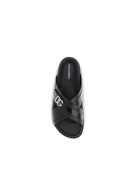 Dolce & Gabbana Black Calf Leather Bos Taurus Sandals for men