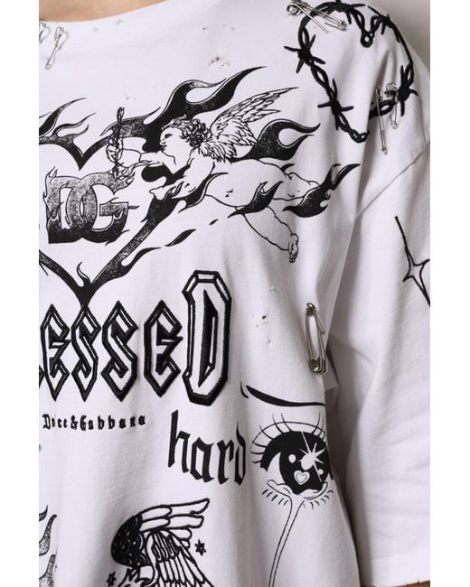 Dolce & Gabbana Gray White Cotton Dg Blessed Printed T for men