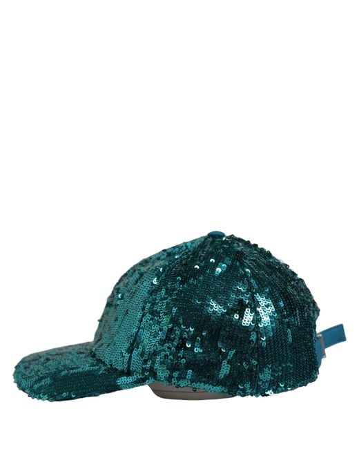 Dolce & Gabbana Men Green Cotton Sequin Baseball Cap 6 Panels Hat for men