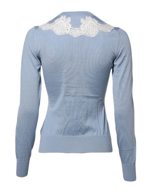 Dolce & Gabbana Blue Floral Lace Detailing Cardigan Sweater