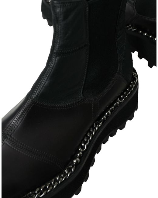 Dolce & Gabbana Black Leather Slip On Stretch Chelsea Boots Shoes for men