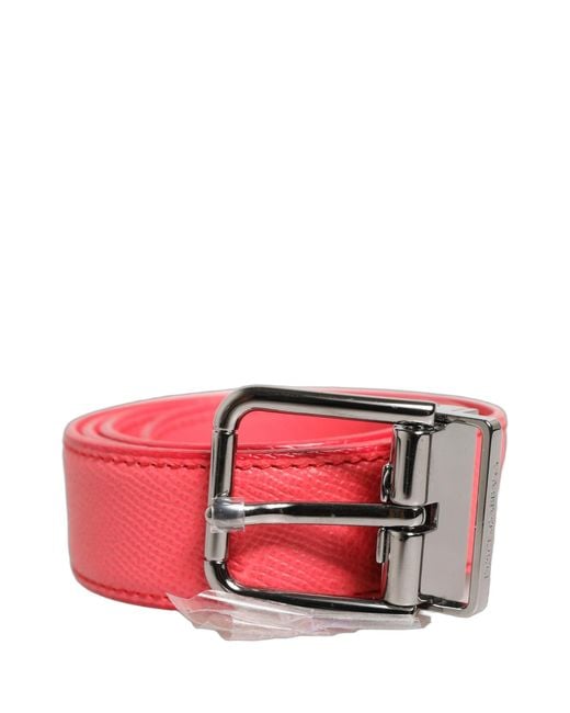 Dolce & Gabbana Red Pink Lambskin Leather Silver Metal Buckle Belt