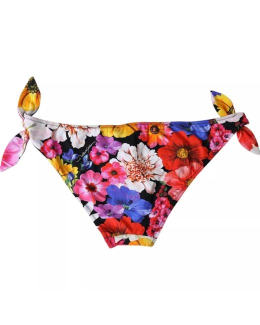 Dolce & Gabbana Red Floral Print Swimsuit Bikini Bottom Swimwear