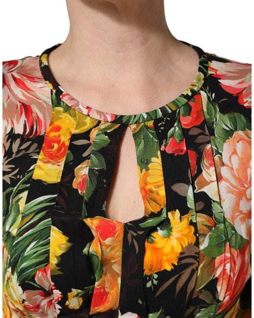 Dolce & Gabbana Multicolor Floral Print Longsleeve Midi Dress