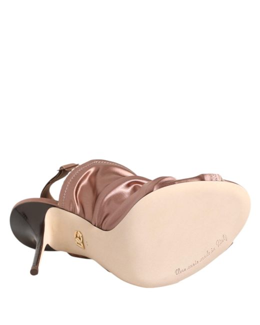 Dolce & Gabbana Brown Bronze Satin Ruched Slingback Sandals Shoes