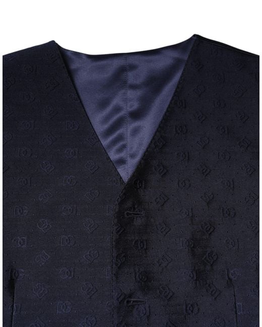 Dolce & Gabbana Blue Dark Logo Wool Formal Waistcoat Vest for men