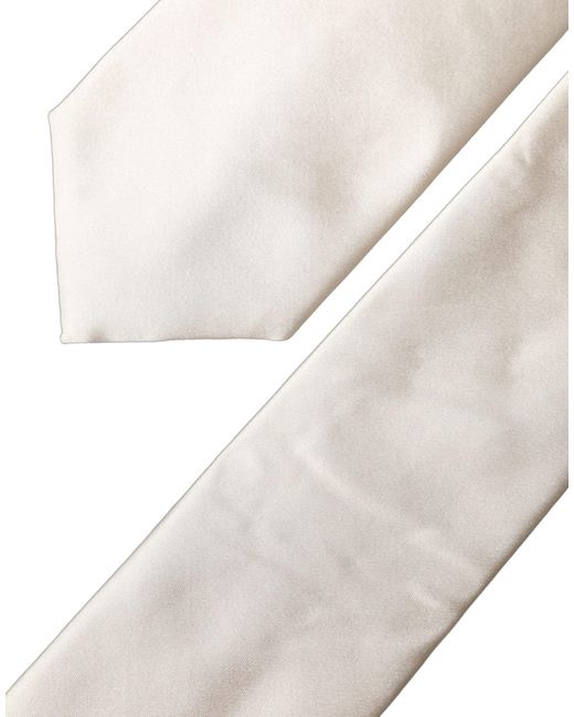 Dolce & Gabbana White Satin Silk Adjustable Tied Necktie Tie