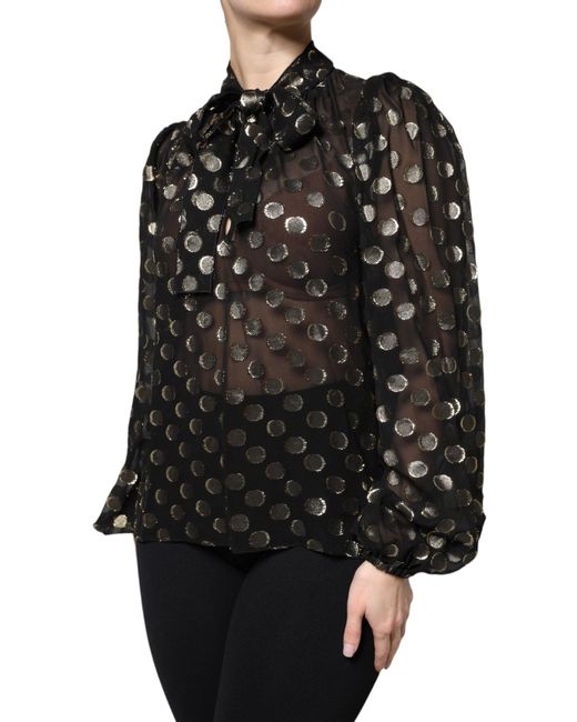 Dolce & Gabbana Black Sheer Tied Neck Polka Dots Blouse Top for men
