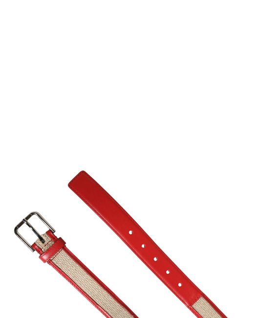 Dolce & Gabbana Red Woven Leather Metal Buckle Belt Linen Calf for men