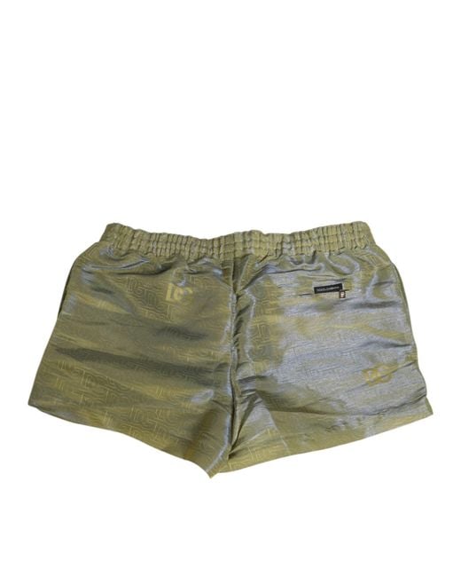 Dolce & Gabbana Green Polyester Metallic Logo Print Men Swimwear for men