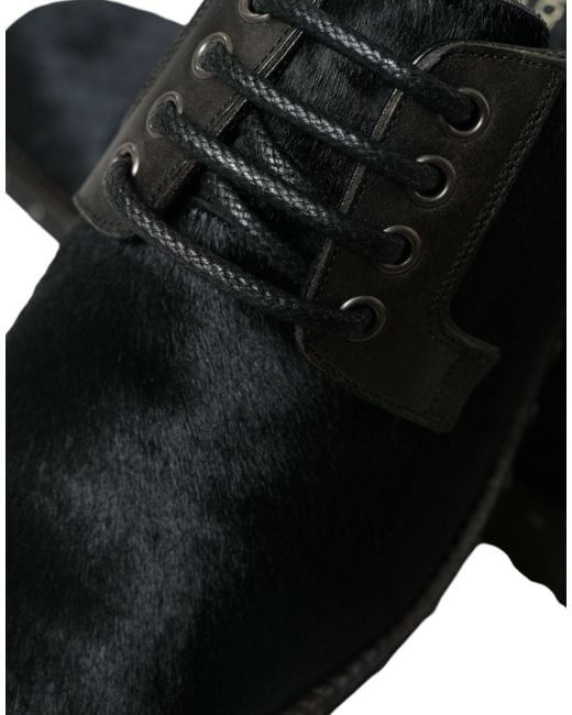 Dolce & Gabbana Black Stable Fur Derby San Pietro Dress Shoes for men