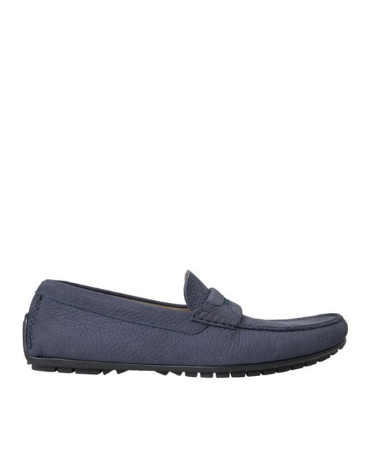 Dolce & Gabbana Blue Calf Leather Slip On Moccasin Shoes for men