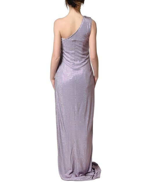 Dolce & Gabbana Purple Crystal Oneshoulder EveningGown Dress