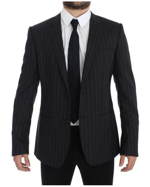 Dolce & Gabbana Multicolor Striped Slim Fit Wool Blazer Gray Gtt10078 for men
