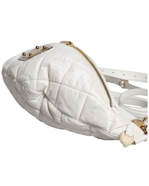 Dolce & Gabbana Metallic White Quilted Logo Plaque Belt Waist Fanny Pack Bag for men