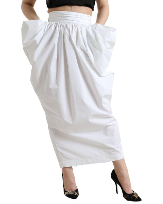 Dolce & Gabbana White Cotton High Waist Pencil Cut Maxi Skirt