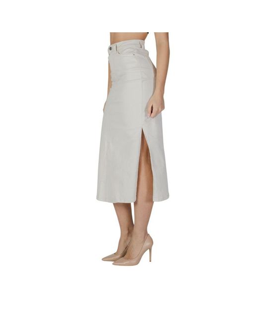 VILA CLOTHES Gray Cream Cotton Long Skirt