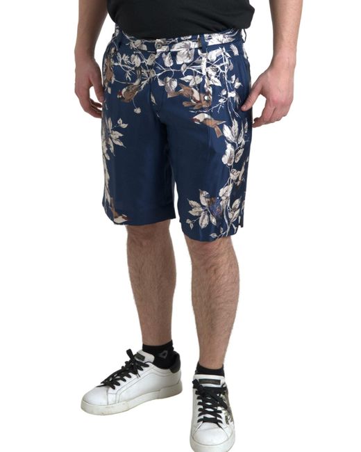 Dolce & Gabbana Blue Floral Print Silkbermuda Shorts for men