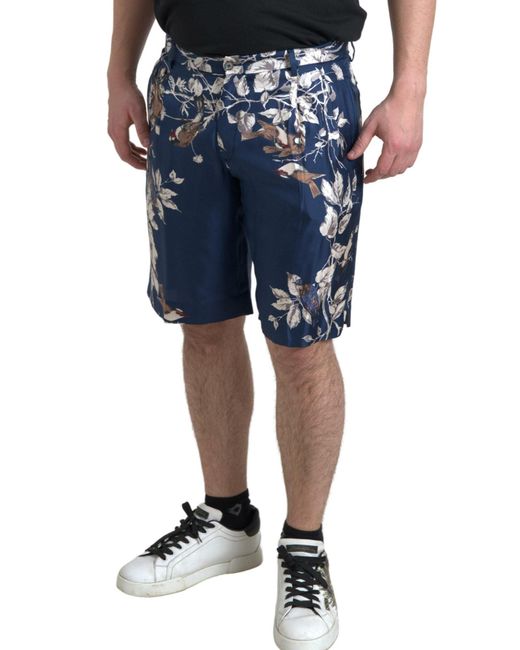 Dolce & Gabbana Blue Floral Print Silk Bermuda Shorts for men