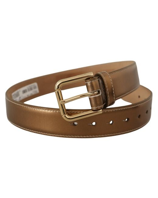 Dolce & Gabbana Black Elegant Bronze Leather Belt With Logo Buckle