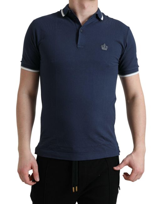 Dolce & Gabbana Blue Elegant Crown Embroidered Polo T-Shirt for men