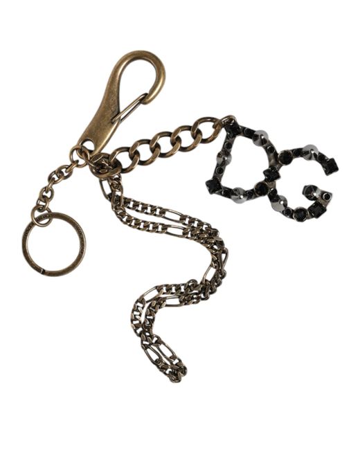 Dolce & Gabbana Metallic Tone Metal Dg Logo Crystal Keychain Keyring