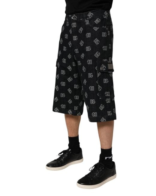 Dolce & Gabbana Black Logo Print Denim Shorts for men