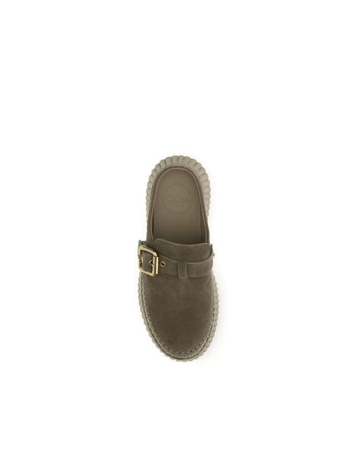 Chloé Green Bicolor Calf Leather Bos Taurus Mules
