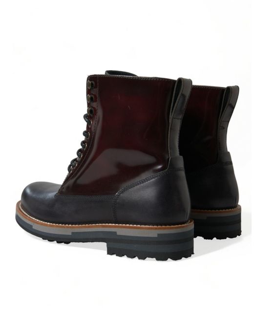 Dolce & Gabbana Black Leather Military Combat Boots Shoes for men