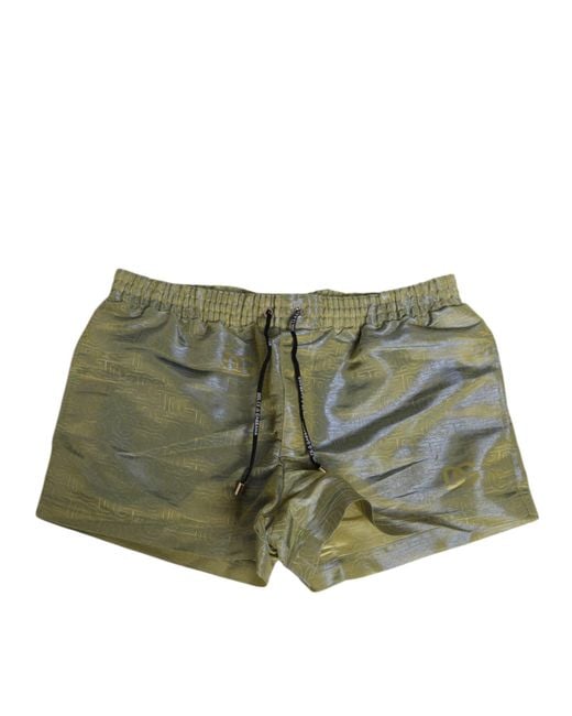 Dolce & Gabbana Green Polyester Metallic Logo Print Men Swimwear for men