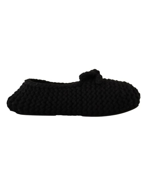 Dolce & Gabbana Black Elegant Wool Knit Ballet Flats