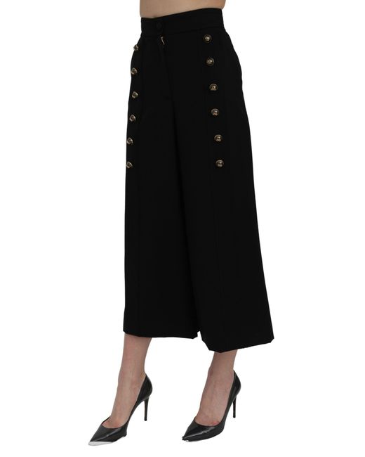 Dolce & Gabbana Black Wide Wool Leg Cropped Trouser Pant