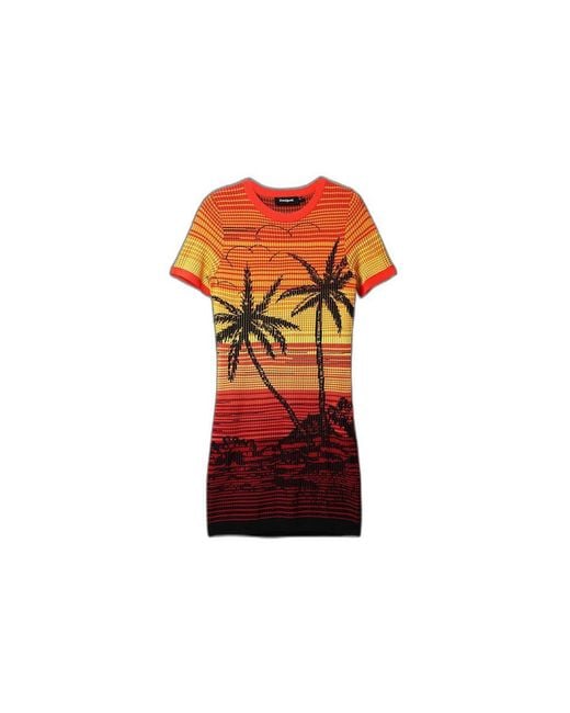 Desigual Red Multicolor Viscose Midi Dress