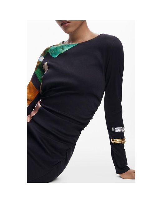 Desigual Blue Nero Viscosa S Long Dress