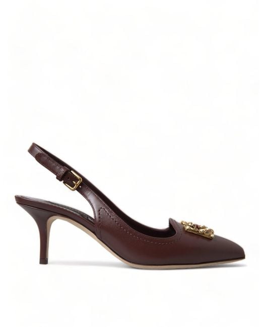 Dolce & Gabbana Brown Leather Gold Dg Amore Pumps Shoes