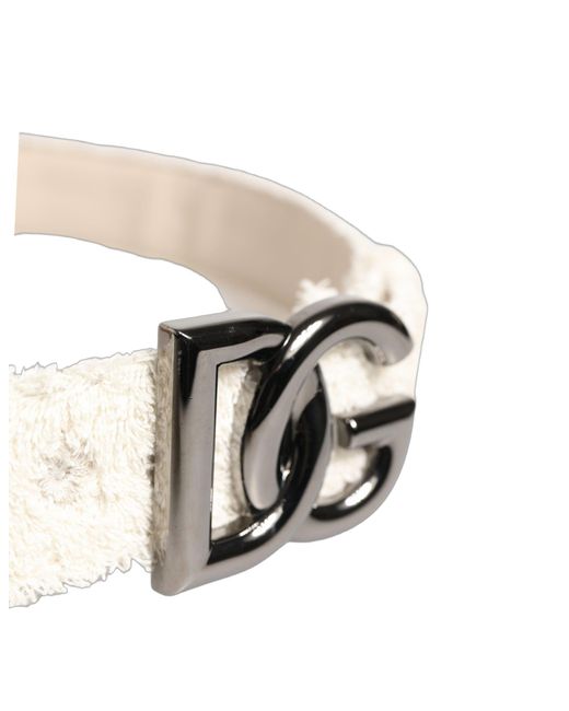 Dolce & Gabbana White Cotton Fleece Dg Logo Metal Buckle Belt