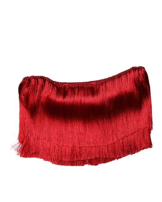 Dolce & Gabbana Red Silk Strapless Fringe Crop Tube Top for men
