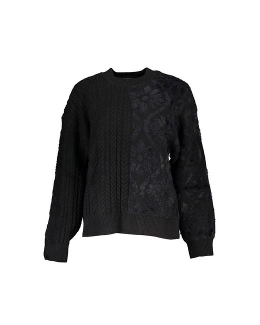 Desigual Black Elegant Turtleneck Sweater With Contrast Details